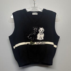 Vintage Black & White Golf Knit Scottish Dog Motif Oversized Sweater Vest